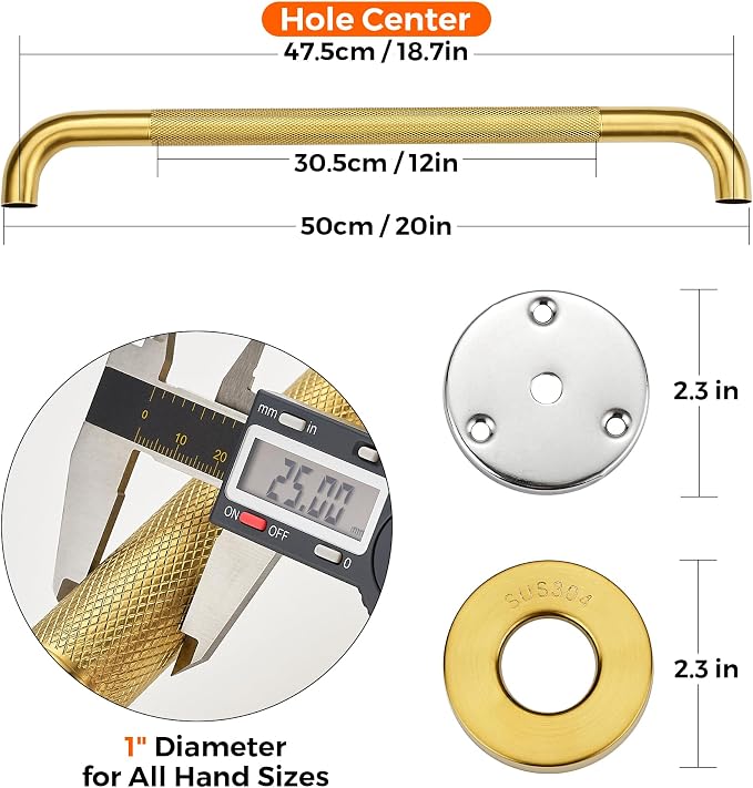 Grab Bars for Shower, 2 Pack 20-Inch Anti Slip Shower Handles for Elderly - Image 4