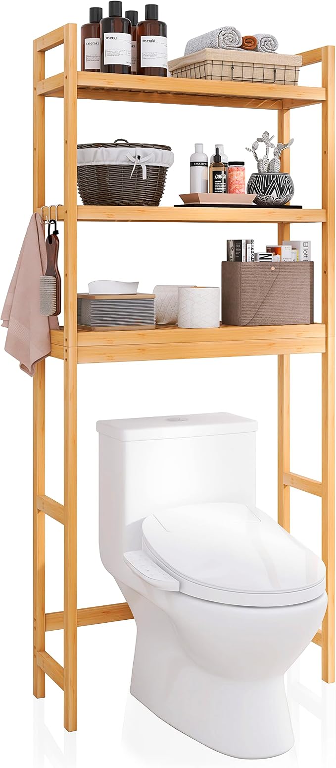 SMIBUY Bathroom Storage Shelf, Bamboo Over-The-Toilet Organizer Rack, by SMIBUY
