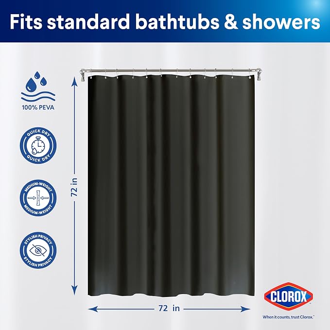 CLOROX Shower Curtain Liner, Premium Medium Weight Flexible Waterproof 6g PEVA - Image 2