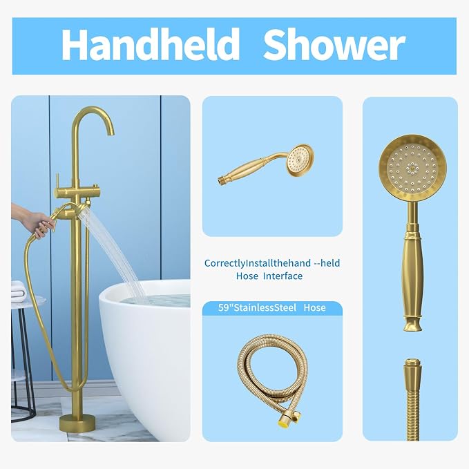 Freestanding Bathtub Faucet, Tub Filler Floor Mount Stand Bathtub Faucet Brass - Image 6