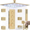 Enga Brushed Gold Shower Jets System, 16 Inch LED Rainfall Shower Faucet Set by Enga