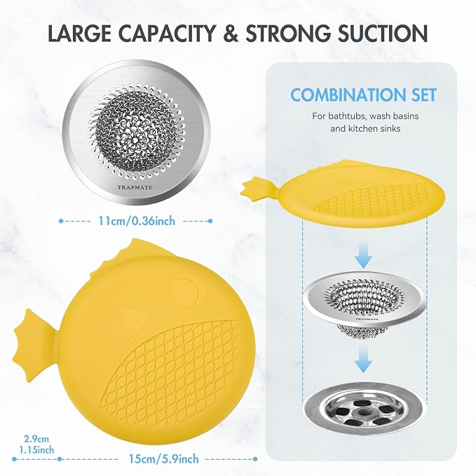 TRAPMATE Bathtub Drain Stopper/Protector/Hair Catcher Shower Drain/Easy Clean - Image 3