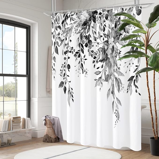 Gibelle Extra Long Shower Curtain 72 x 84, Watercolor Plant Eucalyptus Leaves - Image 2