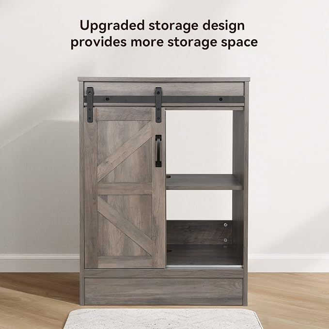 24-inch Barn Door Bathroom Vanity, Farmhouse Style Standing Pedestal Cabinet - Image 3