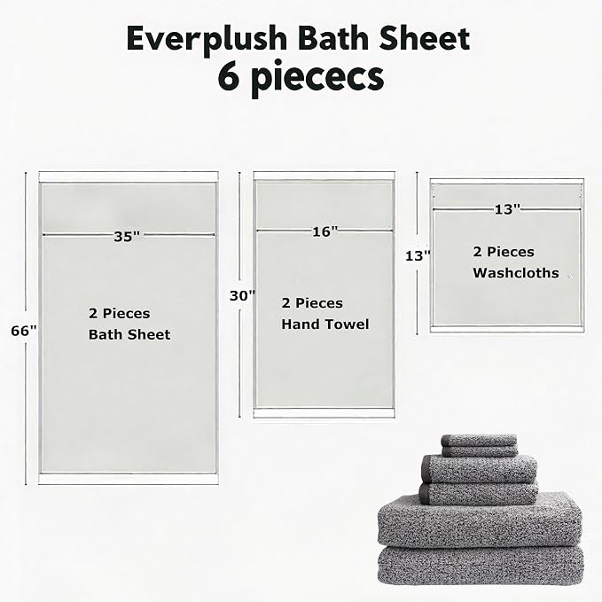 Everplush 6-Piece Premium Bath Towel Set – Plush Jacquard Luxury Towels - Image 2
