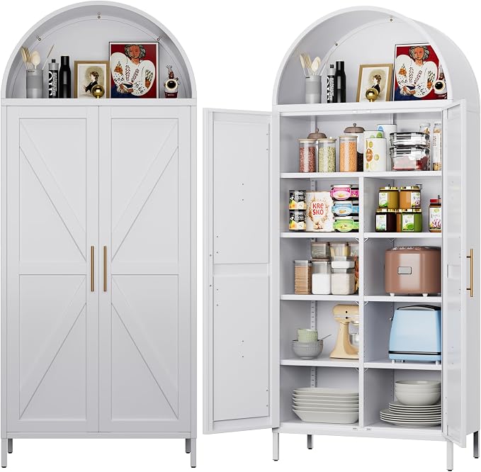GangMeri Farmhouse Kitchen Pantry Cabinet, Arched Storage Cabinet - Image 8