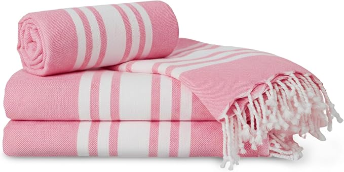 Turkish Cotton Beach Towel Pack of 4 & 1 Boho Tote Bag by Occosa-LuxuryHammamTowels