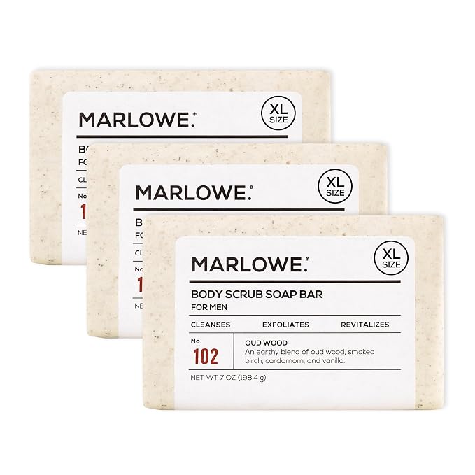 MARLOWE. No. 102 Body Scrub Soap 7 oz, Oud Wood, Exfoliating Soap Bar by MARLOWE