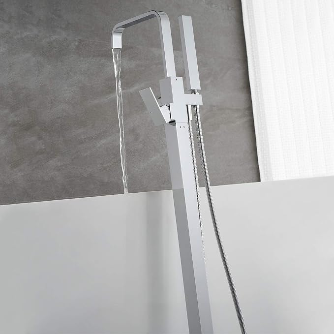 Freestanding Tub Filler Bathtub Faucet Chrome Waterfall Floor Mount Single - Image 5