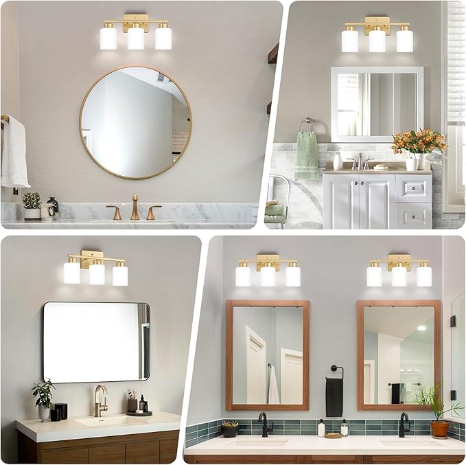 Gold Bathroom Light Fixtures, 3-Light Modern Vanity Light Over Mirror, Wall - Image 3