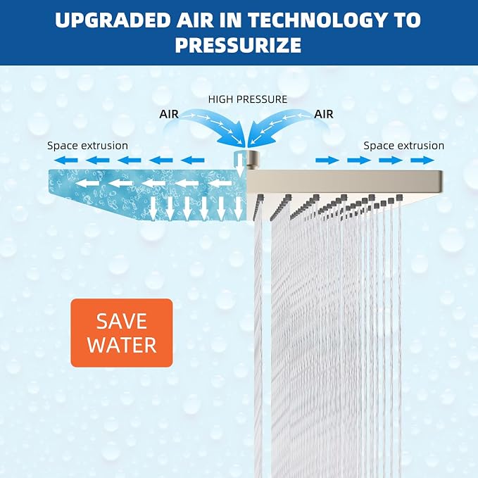 Hibbent Thickness Metal Rain Shower Head, Square Bathroom Waterfall Shower Heads - Image 6