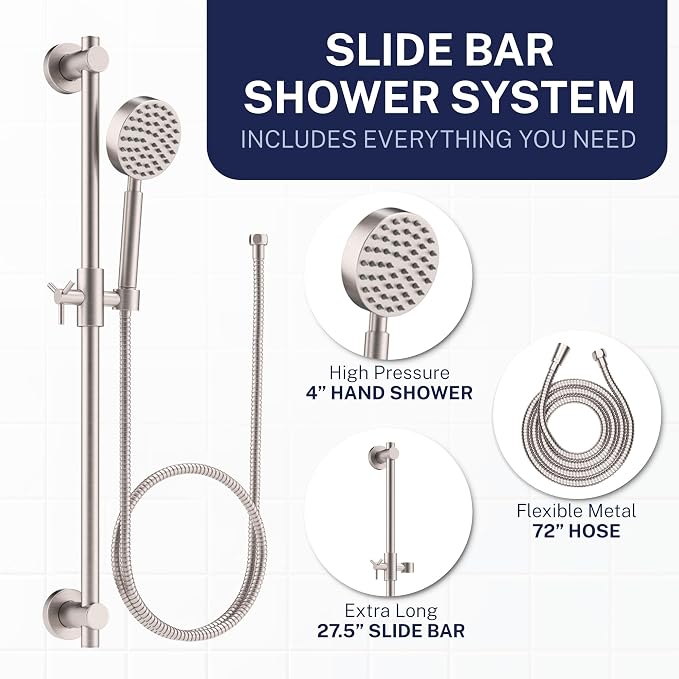 HammerHead Showers® SOLID METAL 27.5 Inch Shower Slide Bar Set and Handheld - Image 3