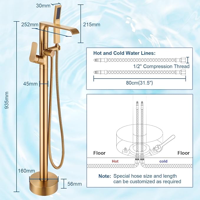 Floor Mount Tub Faucet Gold: Freestanding Bathtub Faucet - Image 3