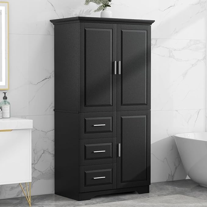 Tall Wide Storage Cabinet with 3 Doors, 3 Drawers, and Adjustable Shelves - Image 3