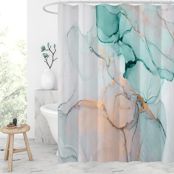 Gibelle Extra Long Shower Curtain 72 x 84, Tall Abstract Grey Teal Marble by Gibelle