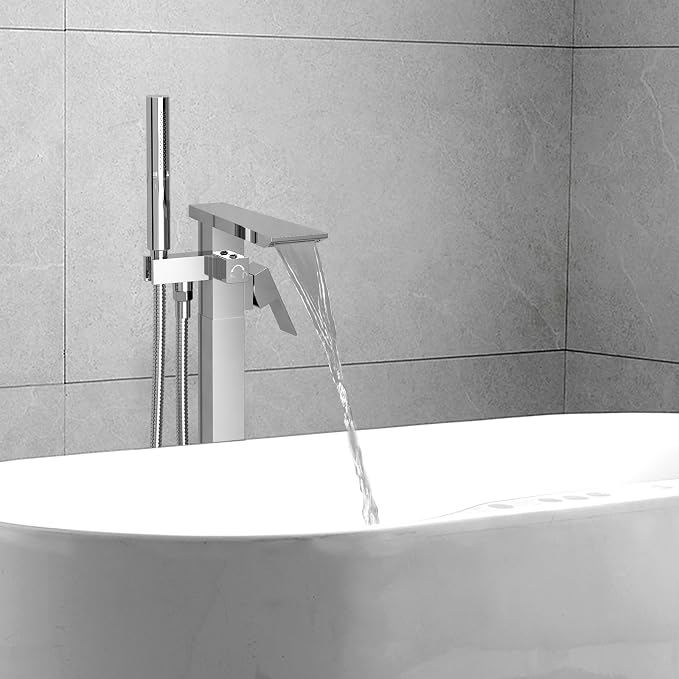 RUMOSE Polished Chrome Bathtub Filler Freestanding Tub Filler Floor Mount Tub - Image 9