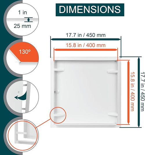 16" x 16" White Metal Access Door. Plumbing, Electricity, Alarm Wall Service - Image 2