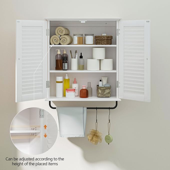White Wall Mounted Cabinet, Over the Toilet Storage Cabinet, Wooden Wall Cabinet - Image 5