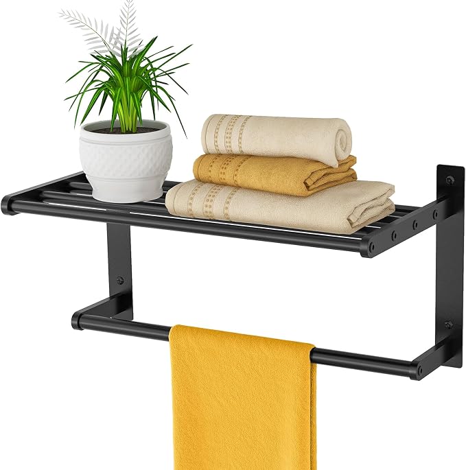 Bathroom Shelf with Towel Bar, Rustproof Towel Rack with Shelf Shower Towel - Image 7
