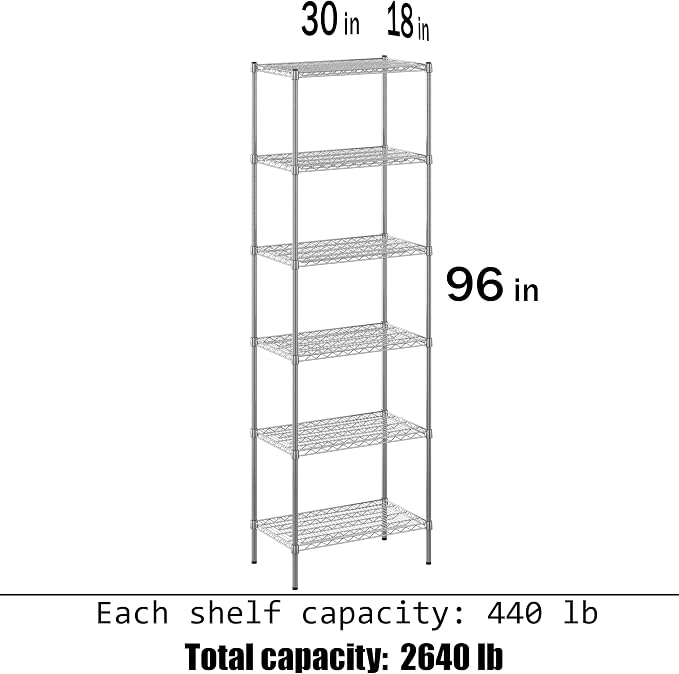18" Deep x 30" Wide x 96" Height Wire Shelving Kit | 6-Tier | NSF Commercial - Image 3