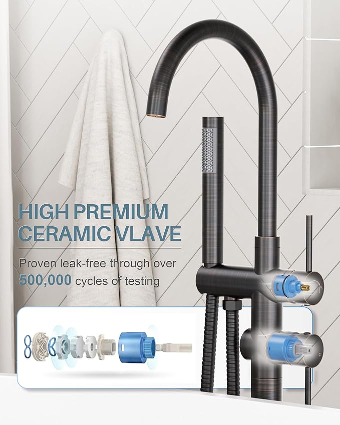 Freestanding Tub Filler Faucet Bronze: High Flow Brass Floor Mount Bathtub - Image 3