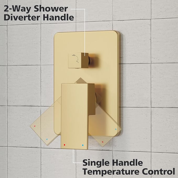 Gabrylly Shower System Gold, Rainfall Shower Faucet Set Complete, 2 Way Valve - Image 5