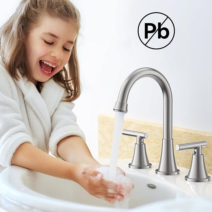 Bathroom Faucets for Sink 3 Hole, Hurran Brushed Nickel Bathroom Sink Faucet - Image 6
