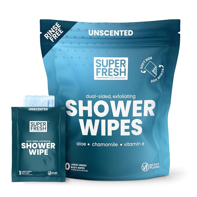 Super Fresh Body Wipes, Large Unscented Shower Wipe by SuperFreshCo