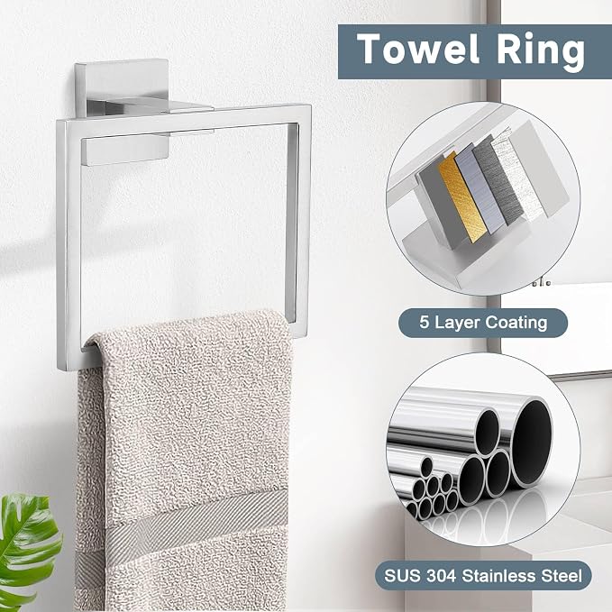 Brushed 5-Piece Bathroom Hardware Accessories Set-Towel Bar & Holder Racks - Image 3