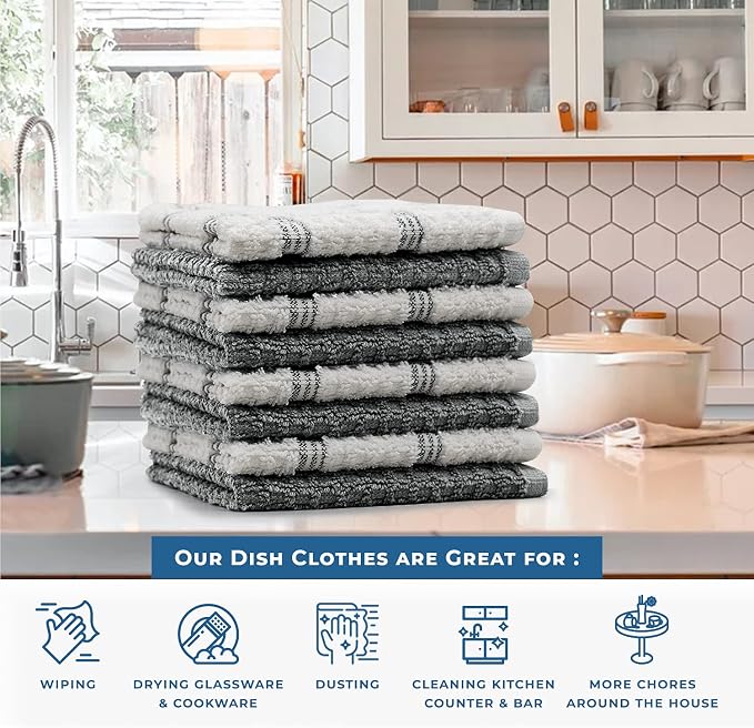 DAN RIVER Premium Dish Cloth 100% Cotton 12 X 12 Inches |Pack of 8|-Ultra Soft - Image 5