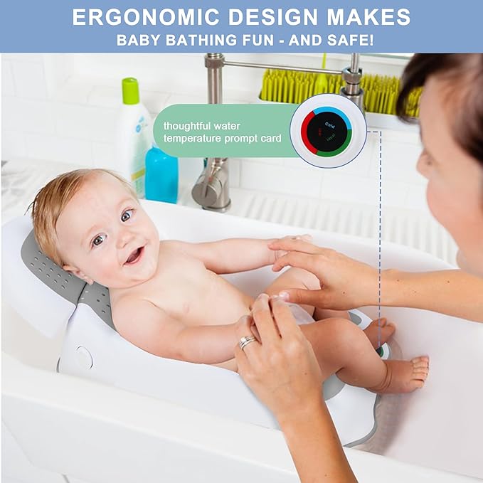 Baby Bath Support, with Thermometer-Adjustable Slope Newborn Bathtub, Baby tubs - Image 2