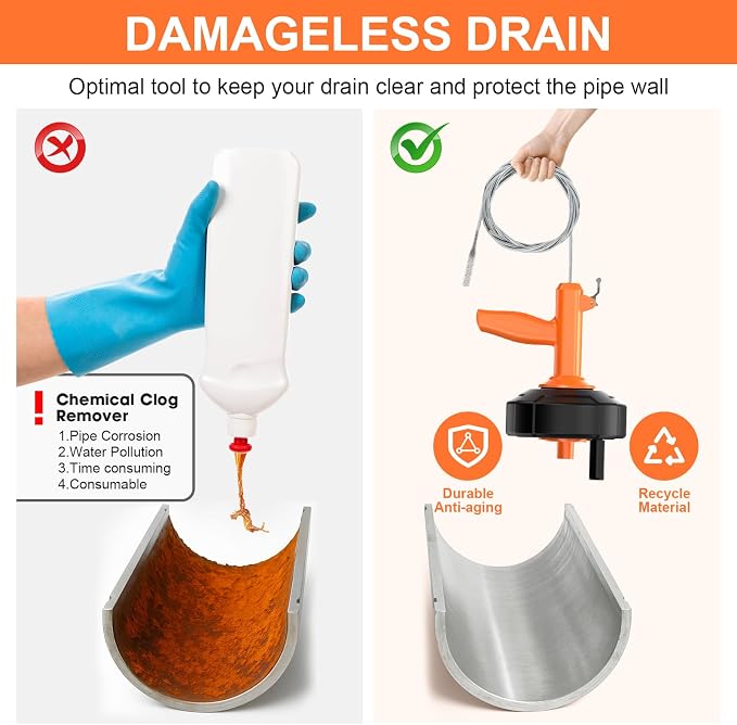 Drain Snake, Drain Auger with Drill Attachment, 25 Feet Plumbing Snake Auto - Image 5
