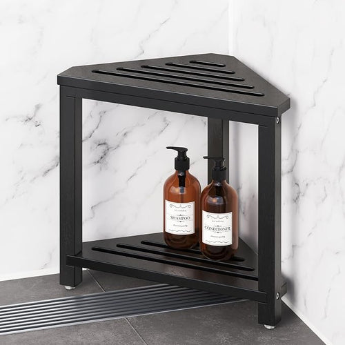 14" Acacia Wood Corner Shower Stool, Shower Foot Rest by Kzeirm