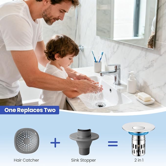 Universal Bathroom Sink Stopper, Pop Up Sink Drain Strainer Plug - Image 8