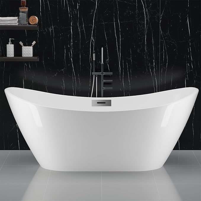 67" Free Standing Tub, Acrylic Freestanding Bathtub, Modern Soaking Tub by GAOMON