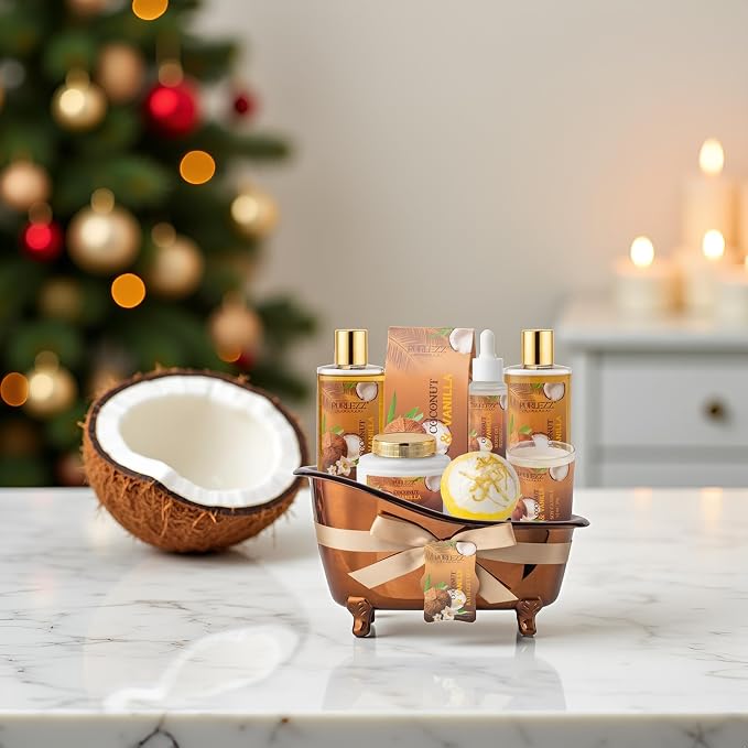 Spa Gift Basket for Women, Coconut & Vanilla Luxury Home Spa Kit, Birthday Gift - Image 3