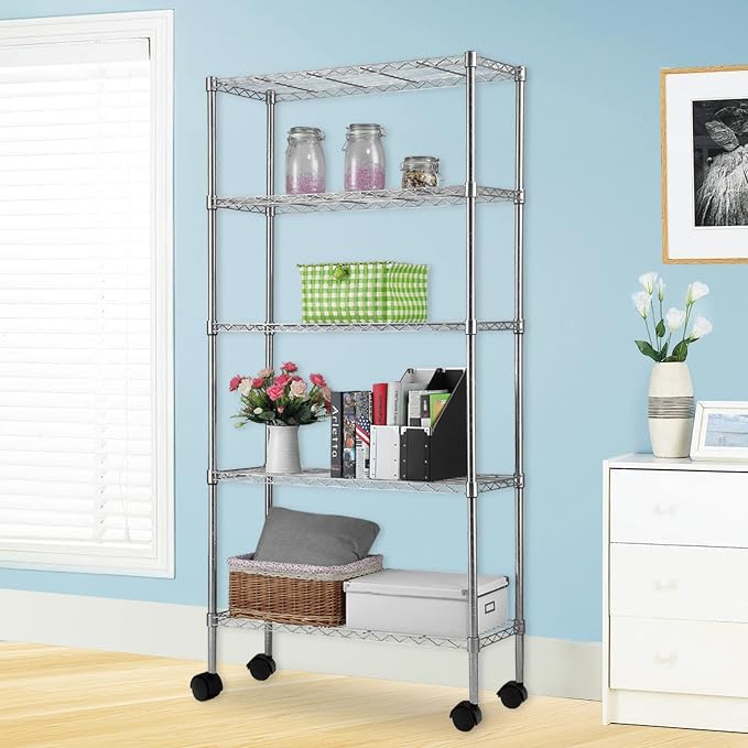 5 Tier Storage Racks Shelving, Heavy Steel Pantry Shelves, Adjustable Wire by Unknown