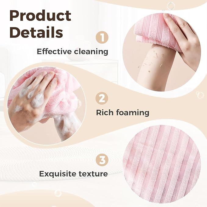 3PCS Exfoliating Shower Towel, 2026 New Premium Scrub Wash Back Bath Cloth - Image 3
