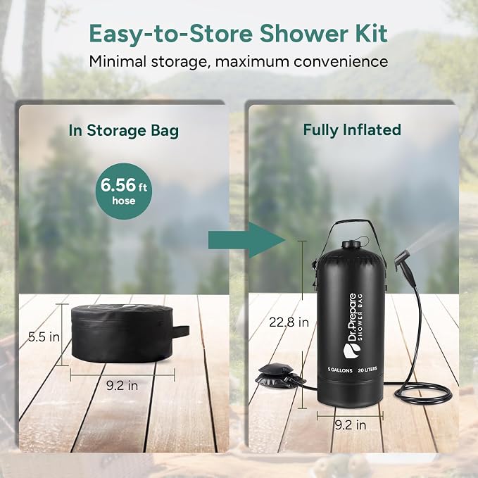 DR.PREPARE Portable Shower for Camping, 4/5 Gallons Camping Shower Bag - Image 7