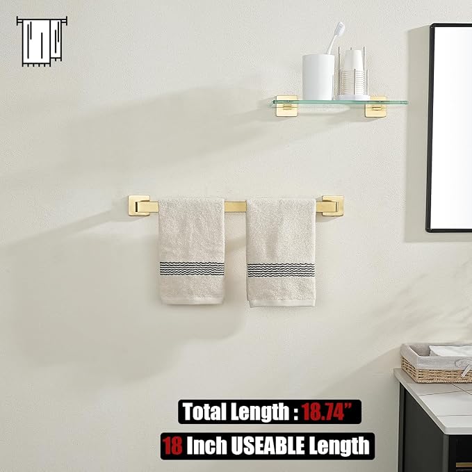 JQK Gold Towel Bar, Rounded Edges 20.41 Inch Towel Rack, 304 Stainless Steel - Image 5