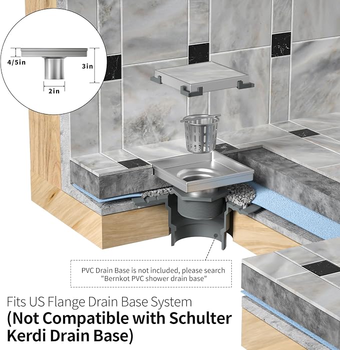 Square Shower Drain 8", Matte Black Floor Drain - Image 4