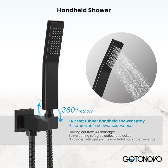 gotonovo Rainfall Bathroom Shower System Rain Shower Head and Handle Set Wall - Image 7