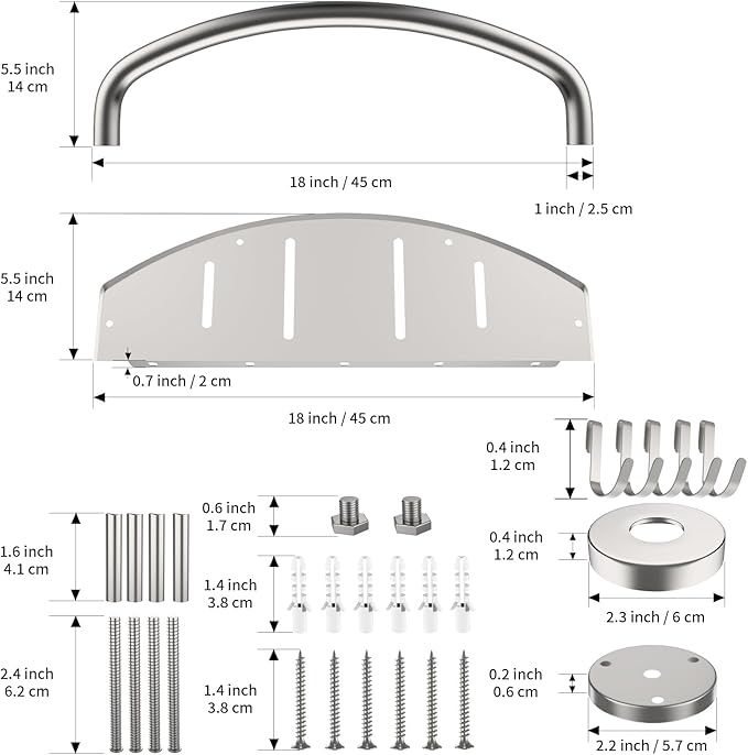 Satin Brushed Nickel Shower Grab Bar w/Storage Shelf 18 Inch, Zepolu Stainless - Image 2