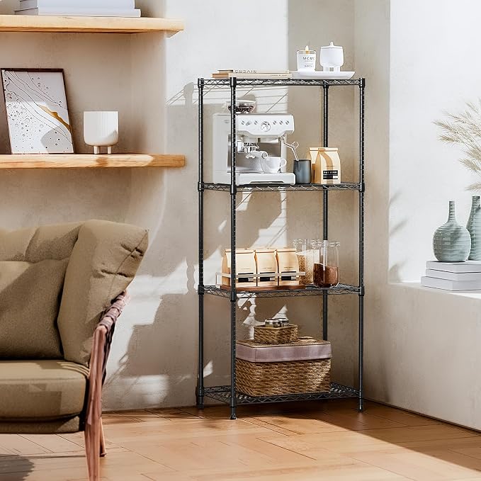 IZEUK 4-Tier Black Steel Storage Shelves, Heavy Duty Utility Wire Rack Organizer - Image 2