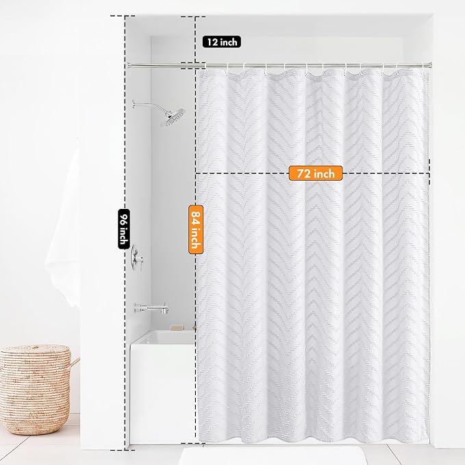 Extra Long Shower Curtains 72 x 84 Inches White Tufted Chevron Striped Fabric - Image 2