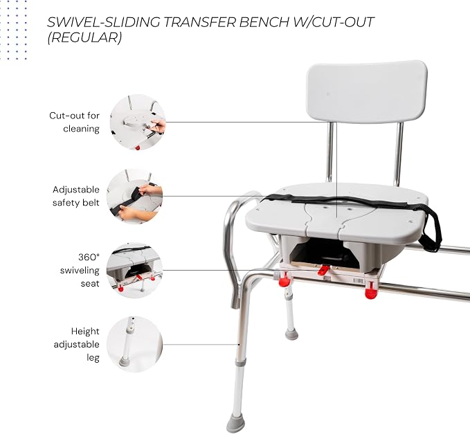 Eagle Health Supplies Sliding Shower Chair Tub Transfer Bench - Image 6