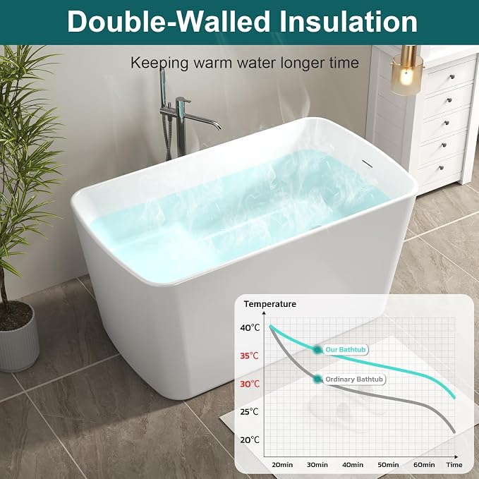 49" Acrylic Freestanding Soaking Tub w/Seat- Contemporary Design - 55 Gal - Image 4