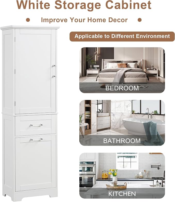 Tall Narrow Storage Cabinet, Freestanding Linen Cabinet - Image 6