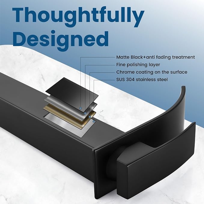 Airuida Vessel Sink Faucet Matte Black, Tall Waterfall Bathroom Faucet - Image 8