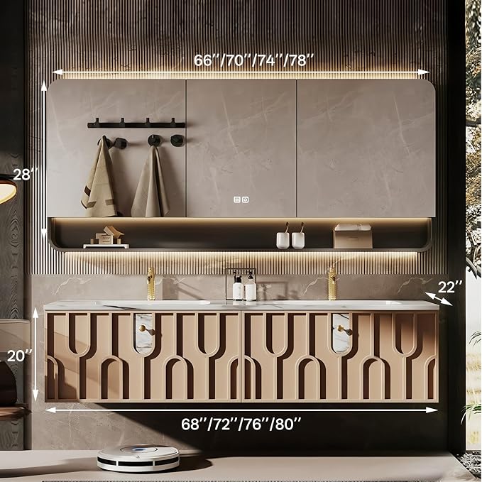 Double Sink Bathroom Vanity 72Inch, Modern Floating Vanity Set - Image 2